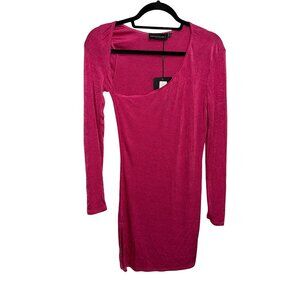 PrettyLittleThing Barbie Metallic Pink Asymmetric/Angled  Bodycon Dress Sz 6 NWT